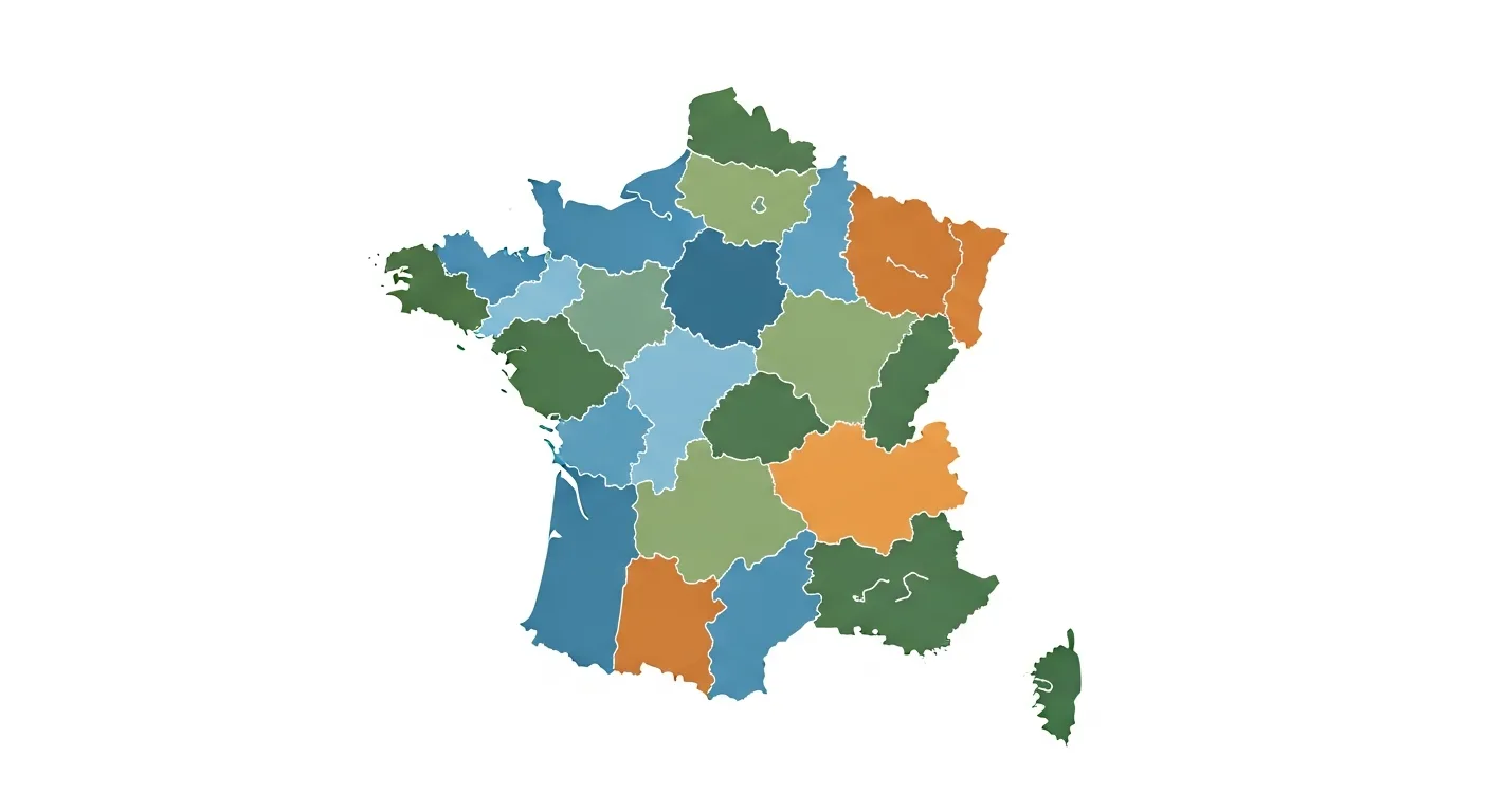 Carte stylisée des régions et départements de l'organisation territoriale française